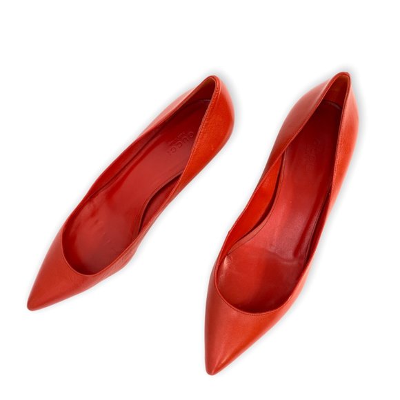 GUCCI Orange Red Oxidation Leather Gloria Kitten Heel Pumps Size 38.5 US 8.5 - Picture 3 of 15